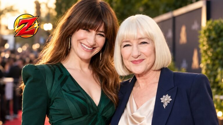 Kathryn Hahn posing with an older blonde-haired woman at a red-carpet event.